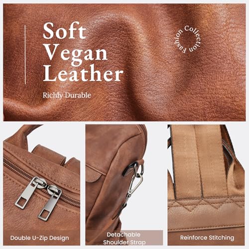 Anti-Theft Backpack Purse for Women, Convertible 3-in-1 Vegan Leather Backpack with Hidden Zipper, Adjustable Shoulder & Crossbody Bag for Travel and Daily Commute - color: A Two Toned Brown