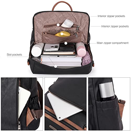 CLUCI Backpack Purse for Women Fashion Leather Designer Travel Large Ladies Shoulder Bags with Tassel Oil Wax Black - color: Black With Brown