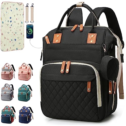 SHITIESHOU Diaper Bag Backpack Baby Bag, Baby Girl Boy Diaper Bag for Dad Mom with Pad, 16 Pockets, Pacifier Case, Large Diaper Bags Unisex for Travel (Black) - color: Black