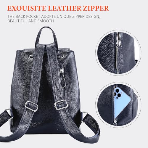 BOYATU Women’s Full-Grain Leather Backpack Purse, Minimal Structured Design, Work Commuter & City Travel, Compact Everyday Essentials, Fashion RFID Pocket Bag ((Blue) - color: Dark Blue 1