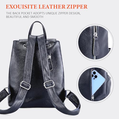 BOYATU Women’s Full-Grain Leather Backpack Purse, Minimal Structured Design, Work Commuter & City Travel, Compact Everyday Essentials, Fashion RFID Pocket Bag ((Blue) - color: Dark Blue 1
