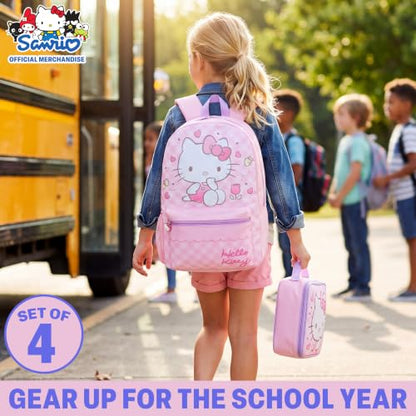 Get Trend Hello Kitty Girls Backpack, Lunch Bag, Pencil Case, Water Bottle | Sanrio 4 Pc Set, 18in Bookbag, Insulated Lunch Bag, Pencil Pouch & 16.9 fl oz BPA-Free Water Bottle, School, Gifts for Girls - color: Pink Hello Kitty