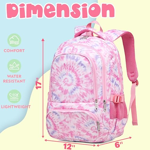 BLUEFAIRY Kids Backpack for Girls Elementary Primary Middle School Bags for Aged 8-10 for Teens Childs Bookbags Back to School Book Bags Gifts Mochilas para Niñas de 6 7 8 9 10 Años Tie-dye Pink - color: Cherry Blossom Pink
