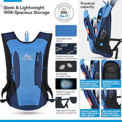 MARCHWAY Lightweight Hydration Backpack with Vest Style Straps & 2.5L TPU Water Bladder, Versatile Sleek Multi-Pocket Pack for Hiking, Cycling, Running, Backpacking, Travel - color: Blue