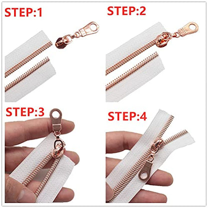 MebuZip #5 Gold Metallic Nylon Coil Zippers by The Yard Bulk Coil Zipper Roll 10 Yards with 25pcs Pulls for DIY Sewing Craft Bags (White) - color: Gold White