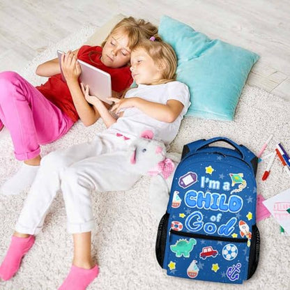 School Backpack Christian Backpacks for Boys Kids Toddler, Lightweight Cute I am a Child of God Book Bag for Kindergarten Elementary Middle - color: Blue