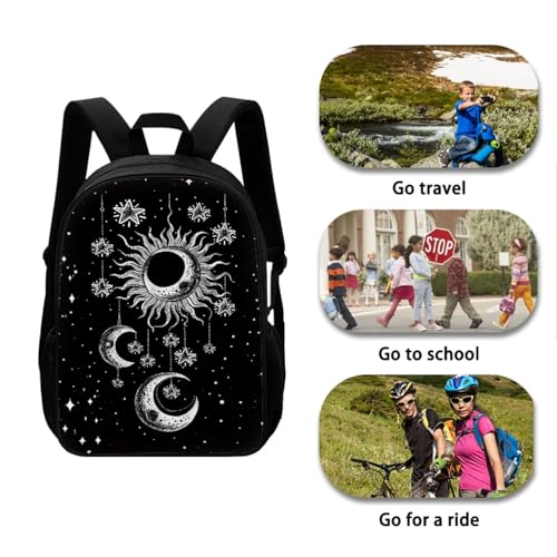 Kids Backpacks Set Black Gothic Moon Sun Backpack for Girls Insulated Lunch Bag with Carrying Straps Trendy Pencil Case for Pen Erasers Resuable Water Bottle Holder with Strap Nice Gifts - color: Black Gothic Moon Sun
