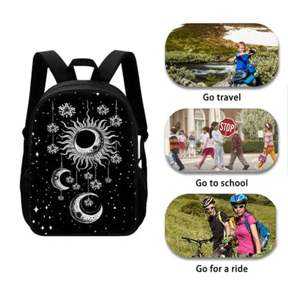 Kids Backpacks Set Black Gothic Moon Sun Backpack for Girls Insulated Lunch Bag with Carrying Straps Trendy Pencil Case for Pen Erasers Resuable Water Bottle Holder with Strap Nice Gifts - color: Black Gothic Moon Sun