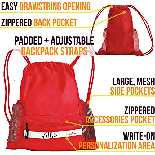 Athletico Drawstring Soccer Bag - Soccer Backpack For Boys or Girls Can Also Carry Basketball or Volleyball - color: Red