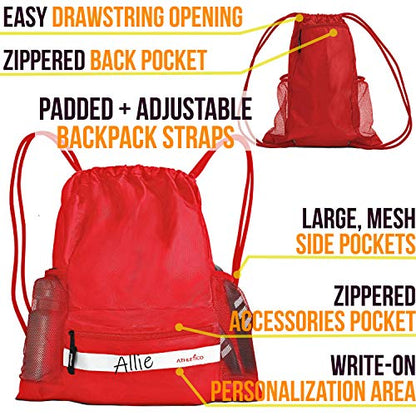 Athletico Drawstring Soccer Bag - Soccer Backpack For Boys or Girls Can Also Carry Basketball or Volleyball - color: Red
