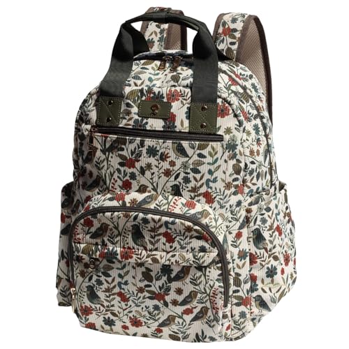ESVAN Diaper Bag Backpack, Large Capacity Multifunction Baby Essentials Fashion Travel Pack Linen Canvas office Laptop Bag (Corduroy Leaf Bird) - color: Corduroy Leaf Bird