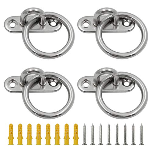 4Pcs M5 Ceiling Wall Mount Hook, Pad Eye Plate, Heavy Duty Anchor with Ring, 304 Stainless Steel, Great for Yoga Swings Hammocks/Boat Rigging/Marine Deck Hardware/Suspension Training Straps - size: M5 (Oval Pad Eye)