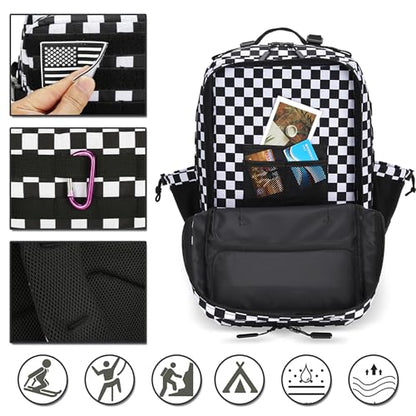 Lovelinks21 45L Tactical Assault Backpack 3 day assault pack with Molle Waterproof backpack Rucksack for Tactical Backpacks (Black and white check) - color: Black and White Check