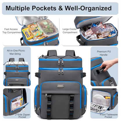 Weitars Insulated Cooler Backpack,Double Deck Waterproof Soft Cooler Bag,Backpack Coolers Leak Proof Lunch Backpack for Men Women for Travel,Camping,Picnic,Beach,Picnic,Outdoor 31L/52 Can - color: DarkGray