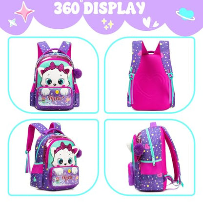 Meetbelify Kids School Backpacks for Girls Boys Backpack with Lunch Bag for Elmentary Students - color: 01 Purple Cat