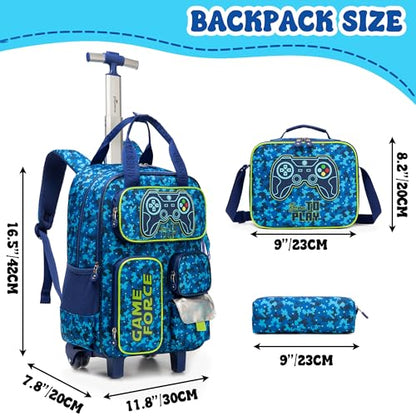 Kids Rolling Backpack with Wheels for Elementary Preschool Students 16inch Boys Travel Luggage Carry on Backpack for Boys Ages 6-8 - color: B Game