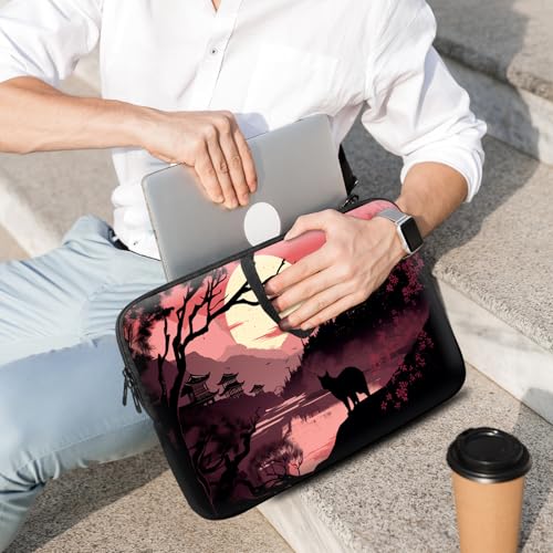 14 15 15.4 15.6 inch Laptop Handle Bag Computer Bag, Pouch Holder Notebook Sleeve Cover Soft Case Compatible for Dell,Lenovo,Toshiba HP, Asus Notebook-Black Cat in The Sunset - color: Black Cat in the Sunset