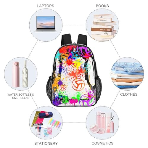 Volleyball Clear Backpack Heavy Duty for Girls Kids Boys Women | Large Cool PVC Volleyball Theme Printing Transparent Backpacks for Schools Stadium Concerts Work - Clear/Black - color: Volleyball Clear Backpack 1 Black
