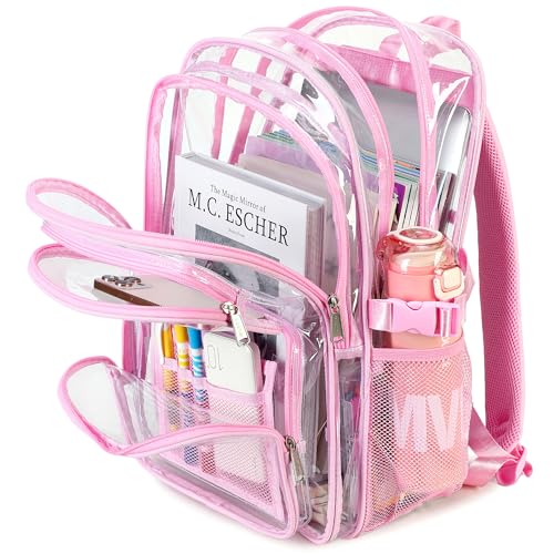 abshoo Large Heavy Duty Girls Clear Backpack for School Bookbag Transparent Multi Pocket Backpacks for Women (Pink) - color: Pink