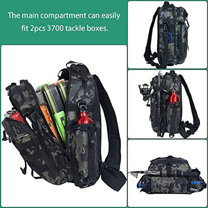 BLISSWILL Outdoor Tackle Bag - Large Water-Resistant Fishing Backpack - color: I：forest Camo, style: Large(16*12*6 Inch)