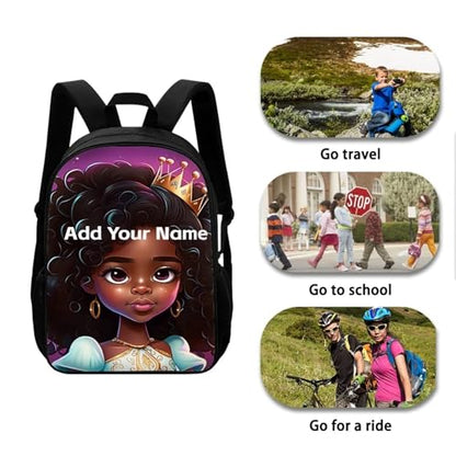 Personalized School Backpacks for Girls 10-12/4-6 Afro Black Kids Bookbag Custom Name School Bag Magic Children Back Pack with Water Bottle Holder - color: African Black Girl-24