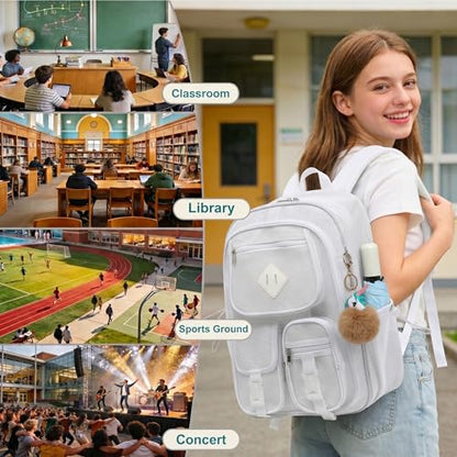 Mesh Backpack for Girls Boys, Heavy Duty Semi-Transparent Mesh Bookbag Womens Mens Mesh Backpacks for School, Sports, Beach, Swimming, Travel - White - color: White