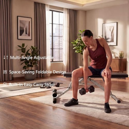 Folding Weight Bench, Workout Bench with Multiple Adjustable Positions, 880 lbs Capacity - color: Black