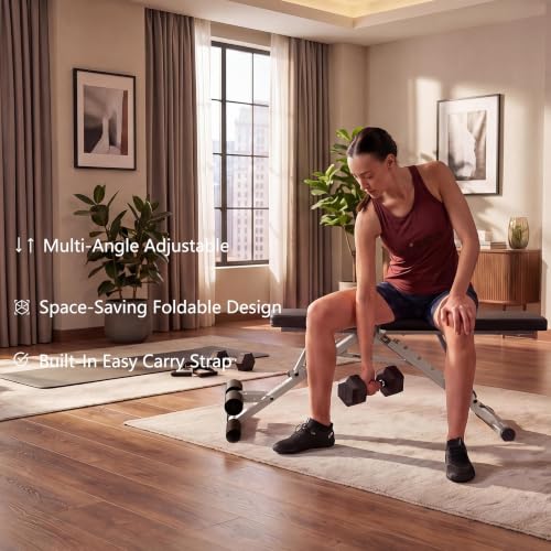 Folding Weight Bench, Workout Bench with Multiple Adjustable Positions, 880 lbs Capacity - color: Pink/Grey