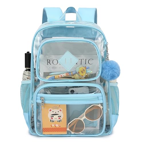 Heavy Duty Clear Backpack for Girls Boys Transparent School Bookbag Kids Durable PVC See Through Backpack - Baby Blue - color: Baby Blue