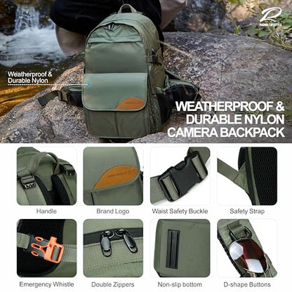 Padwa Lifestyle Green Professional Camera Backpack - Large Capacity Nylon Photography Camera Bag with Thick Padded Comfort Strap and Wide Waist, Versatile Photographer,Multi Cameras,Lensas,a Laptop - color: Green