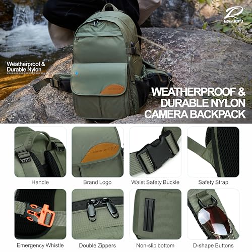 Padwa Lifestyle Green Professional Camera Backpack - Large Capacity Nylon Photography Camera Bag with Thick Padded Comfort Strap and Wide Waist, Versatile Photographer,Multi Cameras,Lensas,a Laptop - color: Green