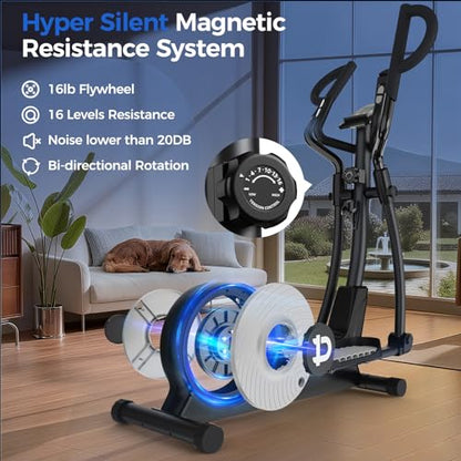 pooboo Elliptical Machine, Elliptical Exercise Machine with 16-Level Resistance&Quiet Magnetic Driving System, Elliptical Machine for Home with LCD Monitor - color: 17IN-Stride Gray