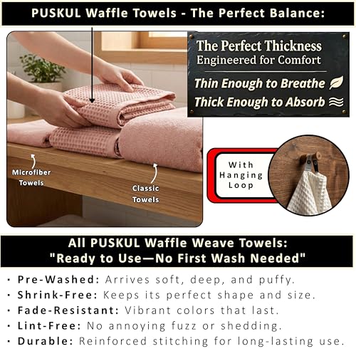 PÜSKÜL Natural 100% Turkish Cotton Waffle Bath Towels Set of 2-Piece | 32x63 inch Extra Large Absorbent Quick-Dry Lightweight Spa Towel | Luxury Sauna Accessories (Pink Powder Bath Towels - Pack of 2) - color: Pink Powder