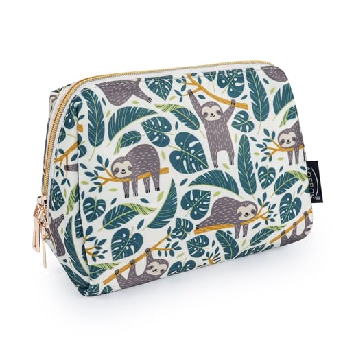 Aosbos Small Travel Makeup Pouch - Cosmetic Bag for Women - Green Leaf - color: Verdant Sloth