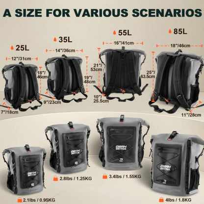 OSAH DRYPAK Waterproof Backpack Dry Bag 35L/55L/85L – Heavy Duty Roll-Top Hiking Backpack for Travel, Kayaking, Boating, Camping, Rafting and Fishing - color: Grey, size: 85L