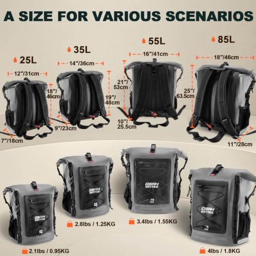 OSAH DRYPAK Waterproof Backpack Dry Bag 35L/55L/85L – Heavy Duty Roll-Top Hiking Backpack for Travel, Kayaking, Boating, Camping, Rafting and Fishing - color: Grey, size: 35L