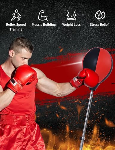 Stiatu Punching Bag with Stand, Heavy Boxing Bag Height Adjustable Reflex Bar and Speed Punching Bag for Adults & Youth, Home Gym Training Equipment for MMA Fitness Stress Relief - color: Red