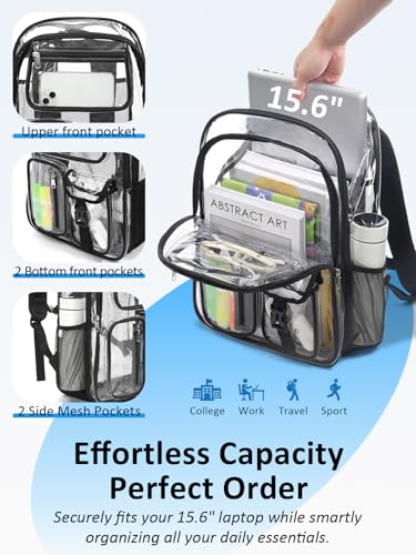 Double-Layer Clear Backpack Heavy Duty, 17 Inch Large Clear Bookbag, Transparent See Through Backpack For School, Work, College, Travel, Sport- Black - color: 1# Black, style: Pro Series (Double Layer)