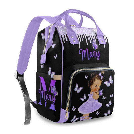 Artsadd Custom Name Diaper Bag Backpack, Personalized Butterfly Baby Girl Mommy Nursing Bags Multifunction Waterproof Large Nappy Knapsack for Mom Gifts - color: Blue