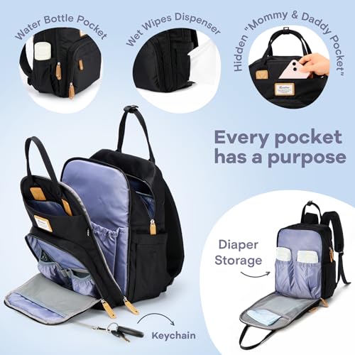 RUVALINO Diaper Bag Backpack, Multifunction Travel Pack Maternity Baby Changing Bags, Large Capacity, Waterproof, Black - color: Classic_black