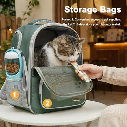 Cat Backpack Carrier Expandable,Pet Travel Backpack for Cats and Small Dogs, 1200D Waterproof Ventilated Mesh with Lockable Zippers, Foldable for Hiking Camping Vet, Up to 18 Lbs,(Green) - color: Green