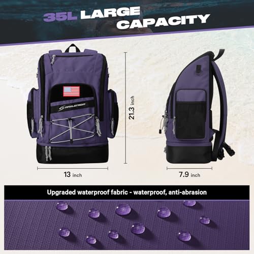 Maelstrom Waterproof Swim Backpack, Gear Sports Bag With Shoe Compartment - color: Purple