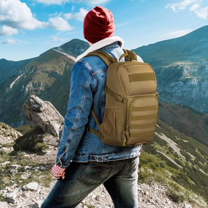 HUNTVP Tactical Backpack Military MOLLE Backpack Hunting Rucksack Gear Assault Pack 25L WR - color: Brown-25l, size: 25L