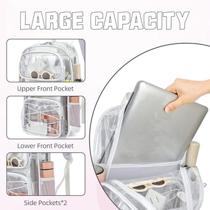 Clear Backpacks for Girls Women, Heavy Duty PVC Transparent Back Pack See Through Boys Kids Clear Bookbags for School White - color: White