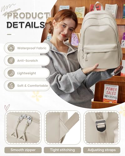 BJLFS Khaki School Backpack for Girls Women Waterproof High School Book Bag Cute Backpack for Men Teens Boys, Lightweight Simple Middle School Back Pack Daypack - color: A0-khaki