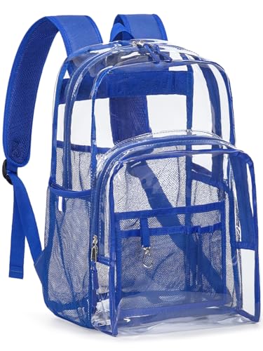 Clear Backpack Heavy Duty, 19 Inch Large TPU Clear Bookbag for Boys Girls Adult, See Through Book Bag Transparent Backpacks with Multiple Pockets for School College Work Casual Sport,Blue - color: Blue, size: Large