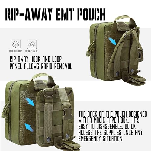 1000D Molle Ifak Pouch Rip Away, Tactical Tear Away Medical Pouch Empty, Military First Aid Pouch Bag Only for Camping Hiking Travel - color: Army Green