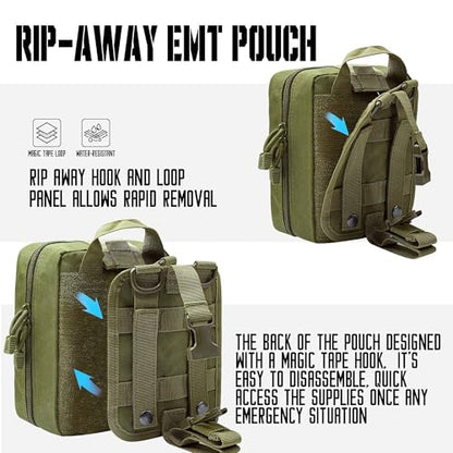 1000D Molle Ifak Pouch Rip Away, Tactical Tear Away Medical Pouch Empty, Military First Aid Pouch Bag Only for Camping Hiking Travel - color: Army Green