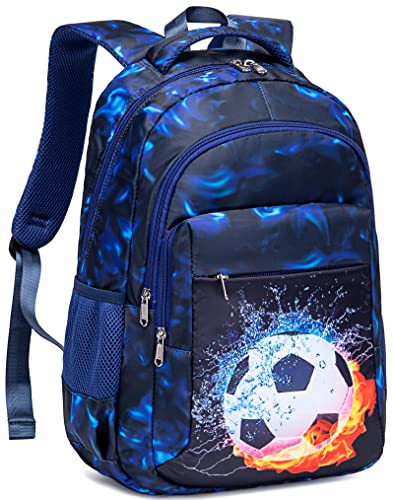 LEDAOU Girls Boys Backpack with Lunch Box, 3-Piece School Bookbag Set - color: A-soccer Blue