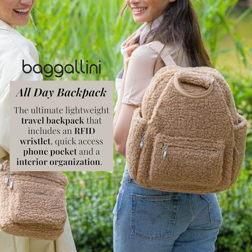 Baggallini Womens All Day Backpack With RFID Phone Wristlet, Black Faux Shearling - color: Black Faux Shearling